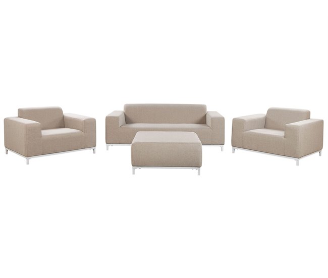 Conforama Conjunto De Jardín 5 Plazas De Poliéster Beige Arena/blanco ROVIGO