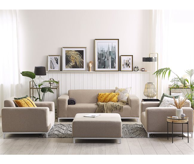 Conforama Conjunto De Jardín 5 Plazas De Poliéster Beige Arena/blanco ROVIGO