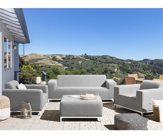 Conforama Conjunto De Jardín 5 Plazas De Poliéster Gris Claro/blanco ROVIGO