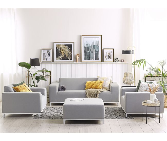 Conforama Conjunto De Jardín 5 Plazas De Poliéster Gris Claro/blanco ROVIGO