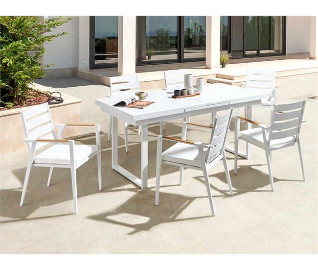 Conforama Conjunto De Jardín 6 Plazas De Aluminio Blanco VALCANETTO/TAVIANO