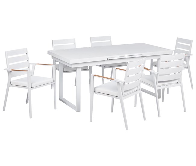 Conforama Conjunto de jardín 6 plazas de aluminio blanco VALCANETTO/TAVIANO