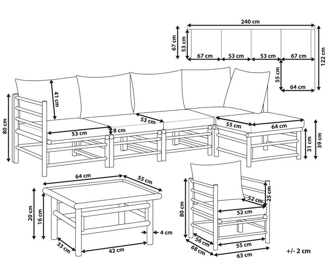 Conforama Conjunto De Jardín 6 Plazas De Bambú Gris Pardo CERRETO