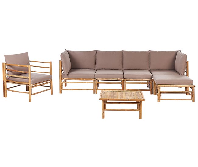 Conforama Conjunto de jardín 6 plazas de bambú gris pardo CERRETO