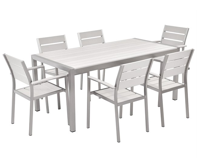 Conforama Conjunto de jardín 6 plazas de metal blanco/plateado VERNIO