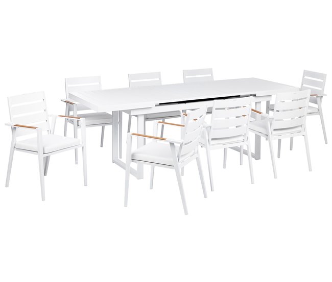 Conforama Conjunto de jardín 8 plazas de aluminio blanco VALCANETTO/TAVIANO