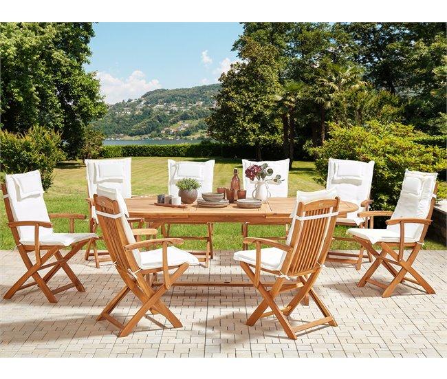 Conforama Conjunto De Jardín 8 Plazas De Madera De Acacia Con Cojines Blanco Crema MAUI II