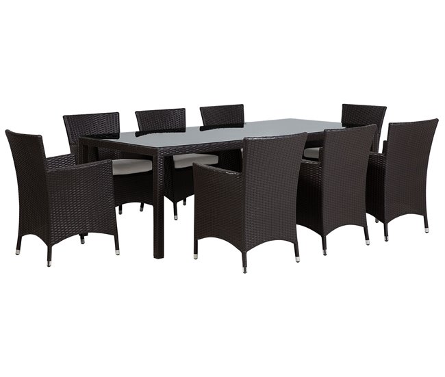 Conforama Conjunto de jardín 8 plazas de ratán marrón oscuro/blanco crema ITALY