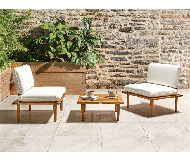 Conforama Conjunto De Jardín De Madera De Acacia Certificada Blanco Crema FRASCATI