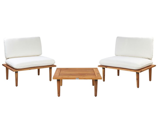 Conforama Conjunto de jardín de madera de acacia certificada blanco crema FRASCATI
