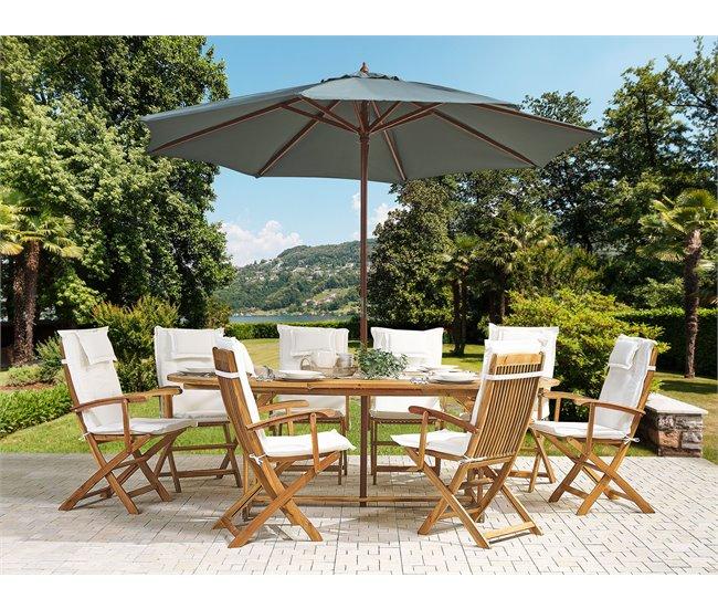 Conforama Conjunto De Jardín De Madera De Acacia Con Cojines Beige Con Sombrilla MAUI