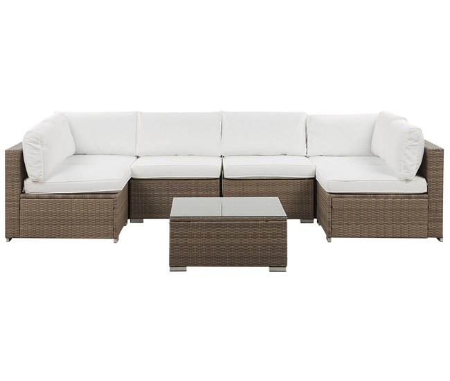 Conforama Conjunto de jardín de ratán blanco 6 plazas BELVEDERE