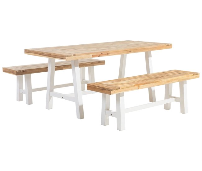 Conforama Conjunto de jardín en madera de acacia marrón/blanco SCANIA