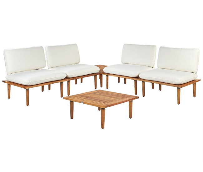 Conforama Conjunto de jardín Madera de acacia con certificado FSC® Blanco crema FRASCATI