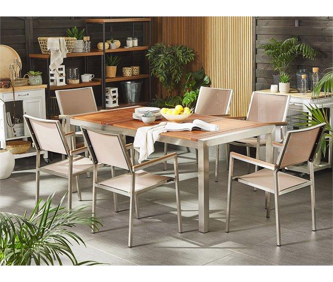 Conforama Conjunto De Jardín Mesa Con Tablero De Madera 180x90 6 Sillas Beige GROSSETO