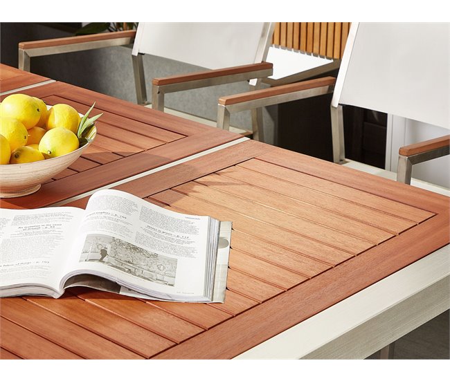 Conforama Conjunto De Jardín Mesa Con Tablero De Madera 180x90 6 Sillas Beige GROSSETO