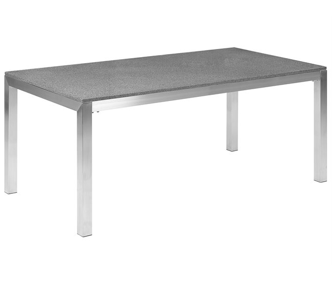 Conforama Conjunto De Jardín Mesa Con Tablero Gris De Piedra Natural 180 Cm 6 Sillas Blancas GROSSETO