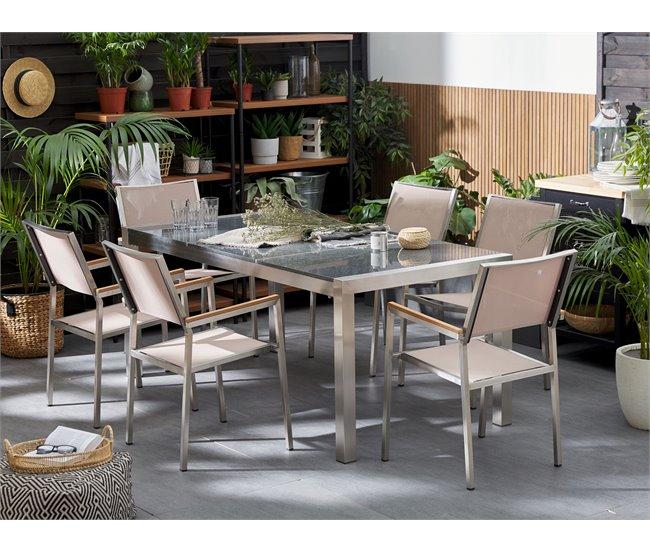 Conforama Conjunto De Jardín Mesa Con Tablero Gris De Piedra Natural 180 Cm 6 Sillas Beige GROSSETO