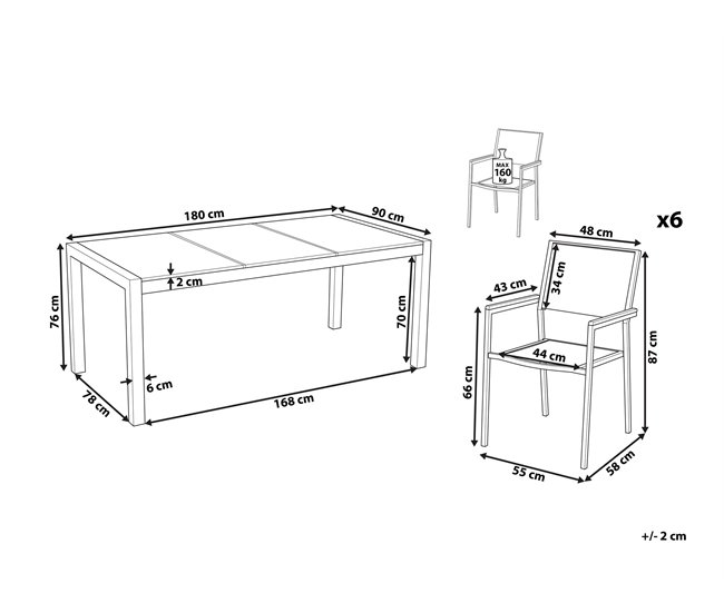 Conforama Conjunto De Jardín Mesa Con Tablero Gris De Piedra Natural 180 Cm 6 Sillas Beige GROSSETO