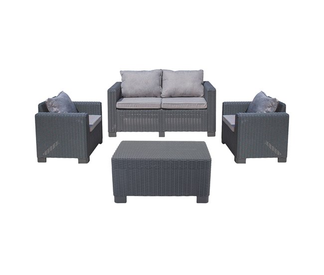 Conforama Conjunto De Jardín Mesa Rectangular 1 Sofá Y 2 Sillones Con Cojines Menorca Antracita 7house