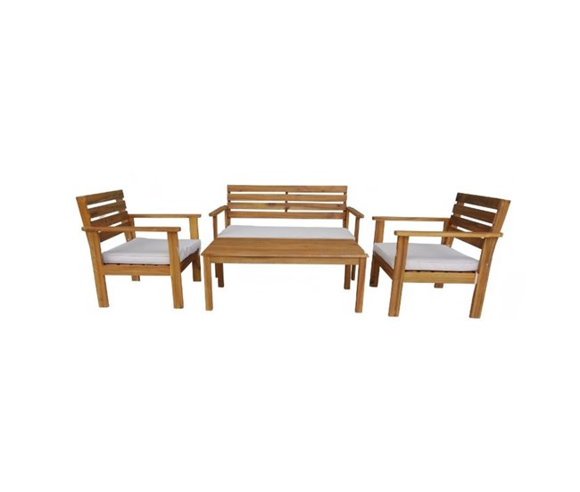 Conforama Conjunto De Jardín Mesa Rectangular Y 3 Sillas Con Cojines Marlon Madera De Acacia 7house