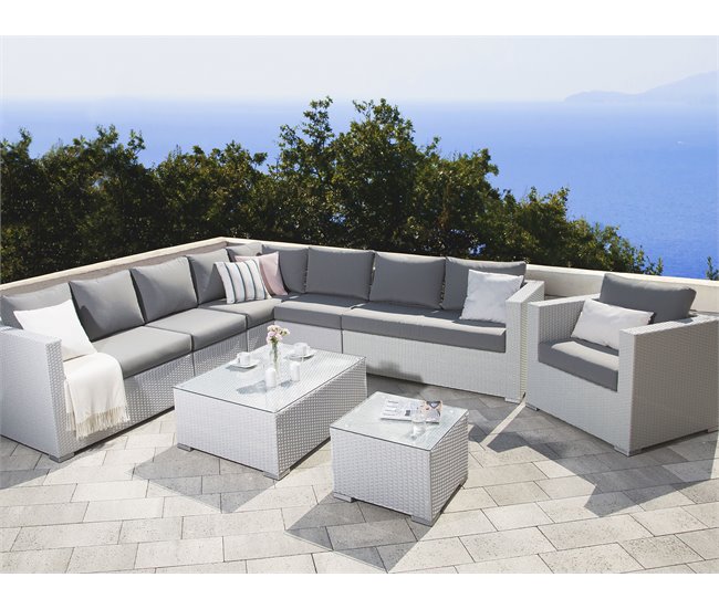Conforama Conjunto De Jardín Modular De Ratán Blanco XXL