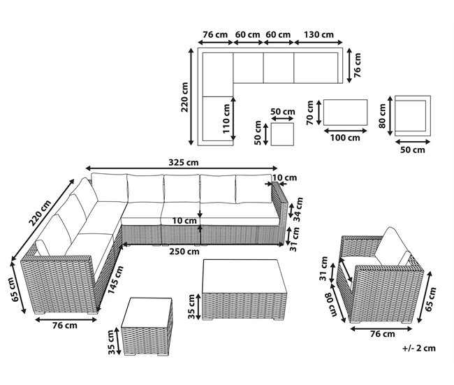 Conforama Conjunto De Jardín Modular De Ratán Blanco XXL