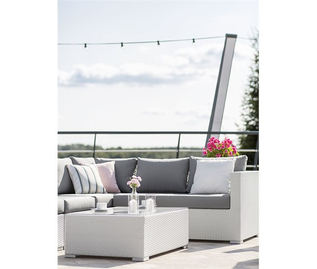 Conforama Conjunto De Jardín Modular De Ratán Blanco XXL