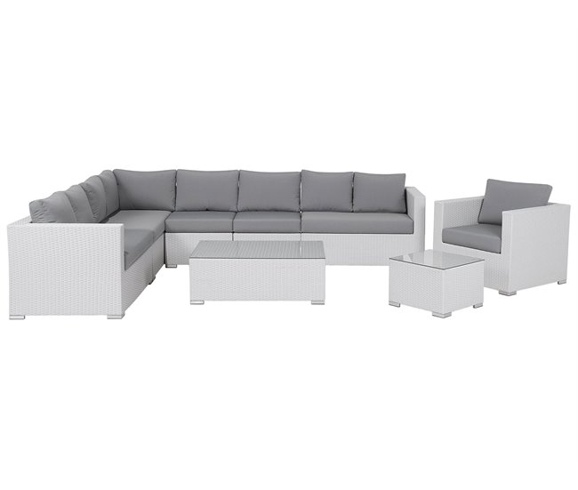 Conforama Conjunto de jardín modular de ratán blanco XXL