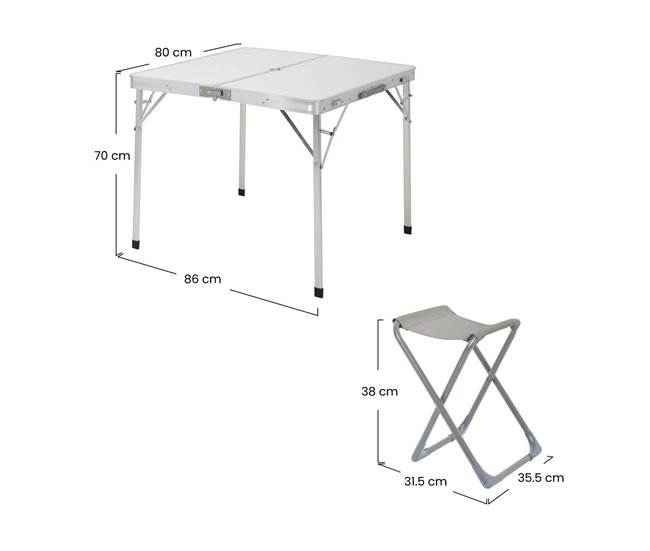 Conforama Conjunto De Jardín Plegable Mesa Rectangular Y 4 Sillas Camping Blanco/Gris 7house