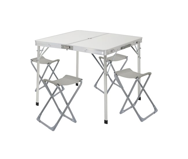 Conforama Conjunto De Jardín Plegable Mesa Rectangular Y 4 Sillas Camping Blanco/Gris 7house