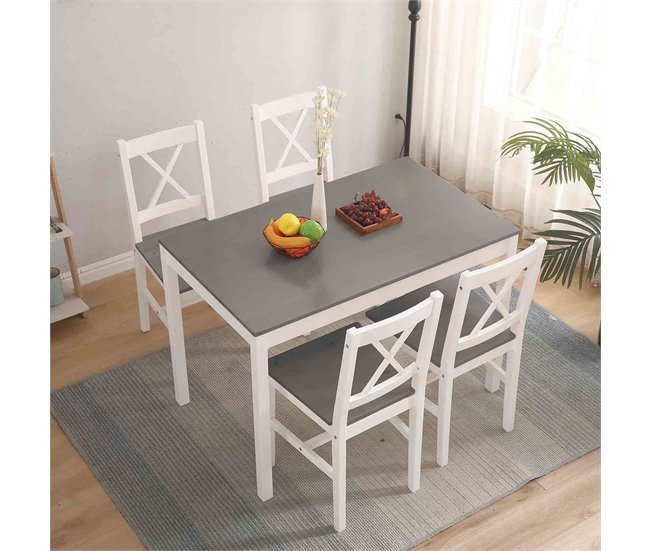 Conforama Conjunto De Mesa + 4 Sillas VERSALLES II Gris