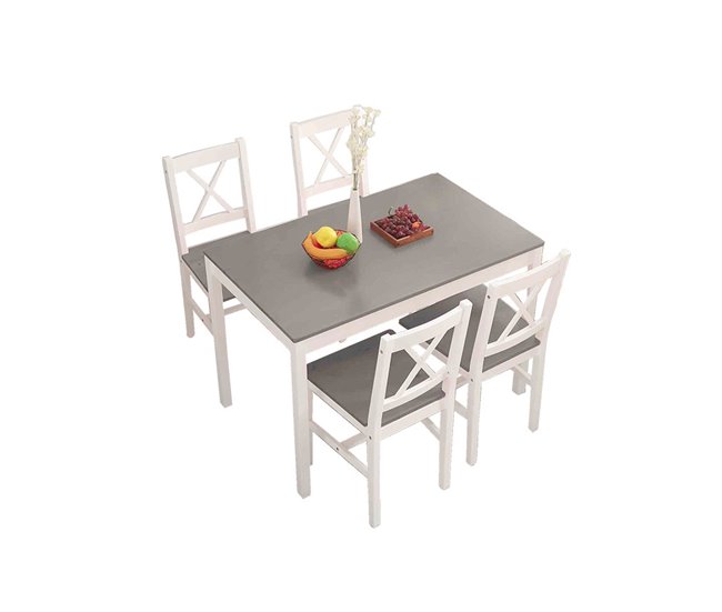 Conforama Conjunto De Mesa + 4 Sillas VERSALLES II Gris