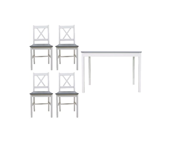 Conforama Conjunto de mesa + 4 sillas VERSALLES II Gris