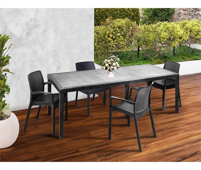 Conforama Conjunto De Mesa Y Sillas Dantonaz Estante Rectangular Extensible Para Exterior Con 4 Sillas Incluidas Mesa Y Asientos De Jardín Efecto Ratán 100% Made In Italy Antracita