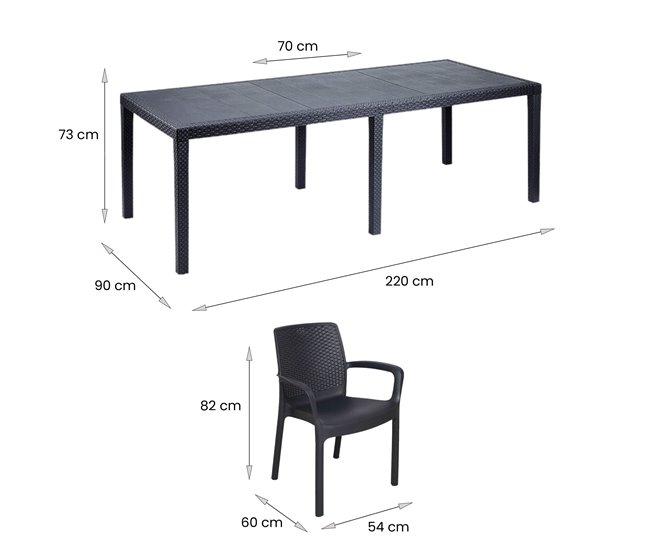 Conforama Conjunto De Mesa Y Sillas Dantonaz Estante Rectangular Extensible Para Exterior Con 4 Sillas Incluidas Mesa Y Asientos De Jardín Efecto Ratán 100% Made In Italy Antracita