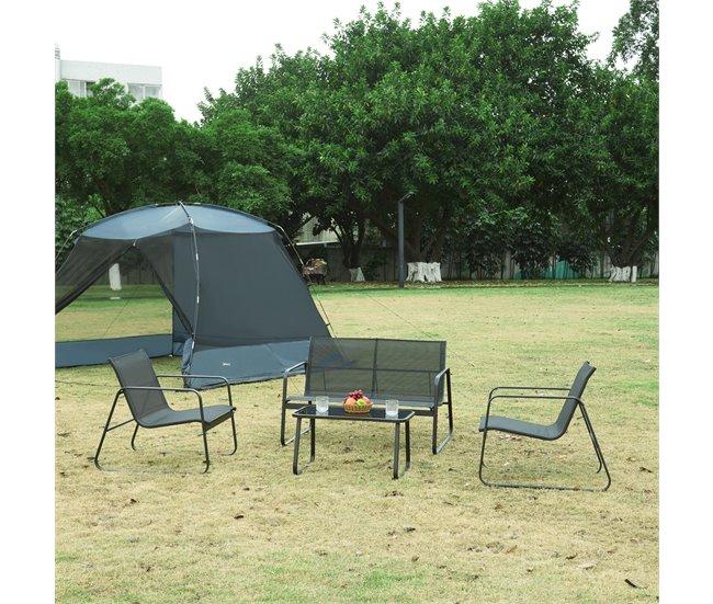 Conforama Conjunto De Muebles De Jardin Anzi 4 Piezas Acero/cristal - Negro [casa.pro]