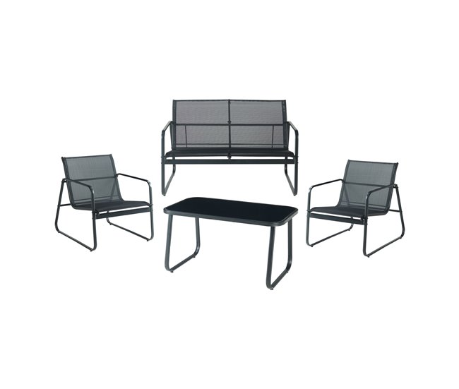 Conforama Conjunto de muebles de jardin Anzi 4 piezas acero/cristal - Negro [casa.pro]