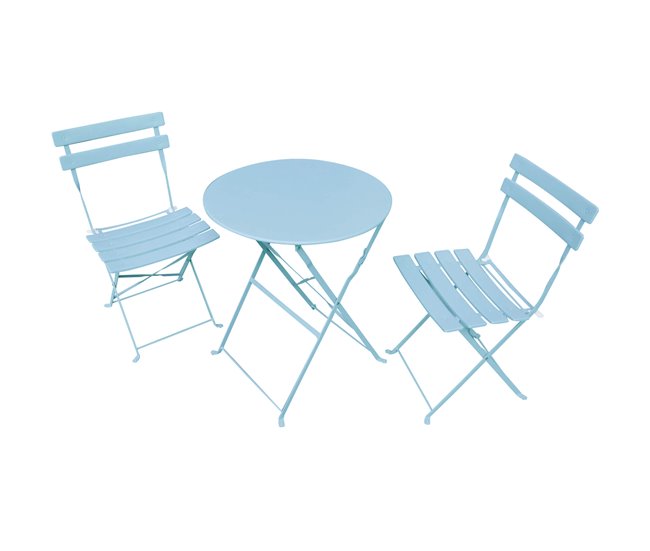 Conforama Conjunto De Muebles Para Balcón ORION Mesa Redonda Y 2 Sillas En Elegante Color Azul