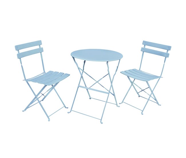Conforama Conjunto de muebles para balcón ORION Mesa redonda y 2 sillas en elegante color azul