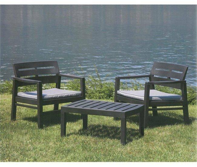 Conforama Conjunto De Salón De Exterior Dalfier Composición De Jardín Con 2 Sillones Y 1 Mesa De Centro Salón Interior Y Exterior Con Cojines 100% Made In Italy Antracita