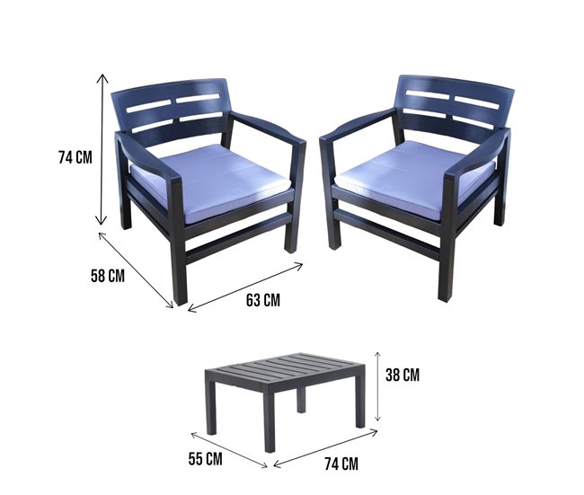 Conforama Conjunto De Salón De Exterior Dalfier Composición De Jardín Con 2 Sillones Y 1 Mesa De Centro Salón Interior Y Exterior Con Cojines 100% Made In Italy Antracita