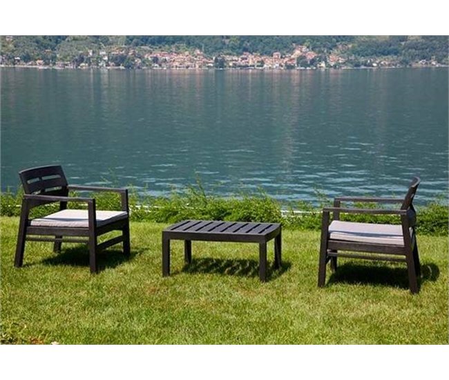 Conforama Conjunto De Salón De Exterior Dalfier Composición De Jardín Con 2 Sillones Y 1 Mesa De Centro Salón Interior Y Exterior Con Cojines 100% Made In Italy Antracita