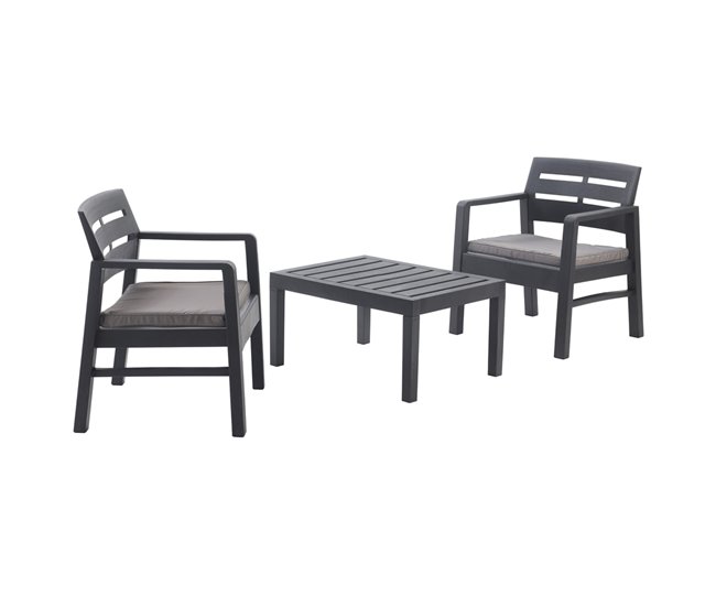 Conforama Conjunto de salón de exterior Dalfier Composición de jardín con 2 sillones y 1 mesa de centro Salón interior y exterior con cojines 100% Made in Italy Antracita