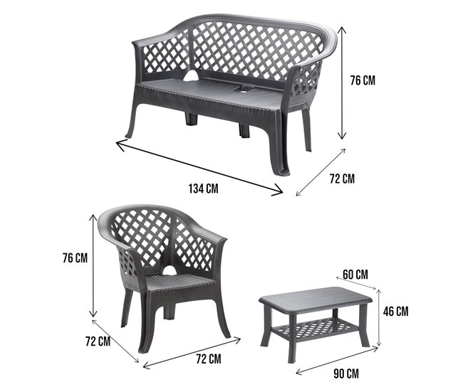 Conforama Conjunto De Salón De Exterior Dante Composición De Jardín Con 2 Sillones 1 Banco Y 1 Mesa De Centro Salón Interior Y Exterior 100% Made In Italy Antracita