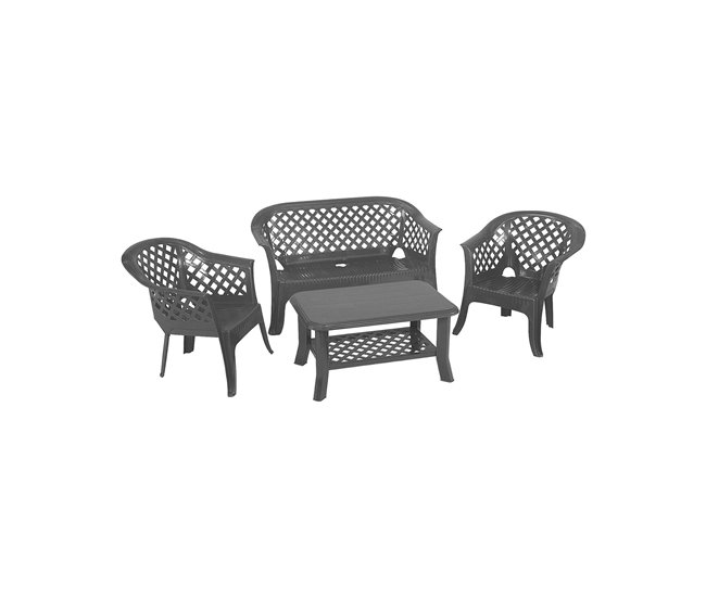 Conforama Conjunto de salón de exterior Dante Composición de jardín con 2 sillones 1 banco y 1 mesa de centro Salón interior y exterior 100% Made in Italy Antracita