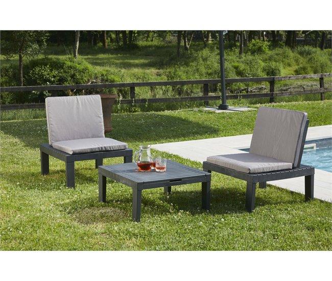 Conforama Conjunto De Salón De Exterior Dbaggi Composición De Jardín Con 2 Asientos Con Respaldo Y 1 Módulo Multifunción Salón Con Cojines 100% Made In Italy Antracita