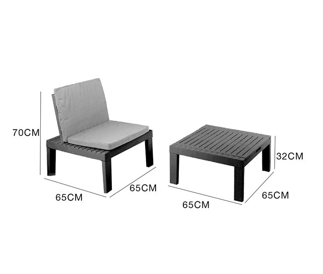 Conforama Conjunto De Salón De Exterior Dbaggi Composición De Jardín Con 2 Asientos Con Respaldo Y 1 Módulo Multifunción Salón Con Cojines 100% Made In Italy Antracita