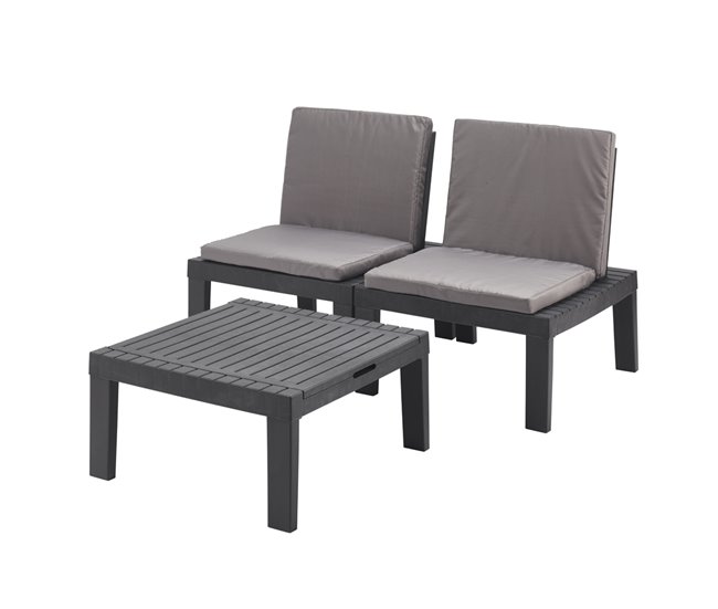 Conforama Conjunto de salón de exterior Dbaggi Composición de jardín con 2 asientos con respaldo y 1 módulo multifunción Salón con cojines 100% Made in Italy Antracita