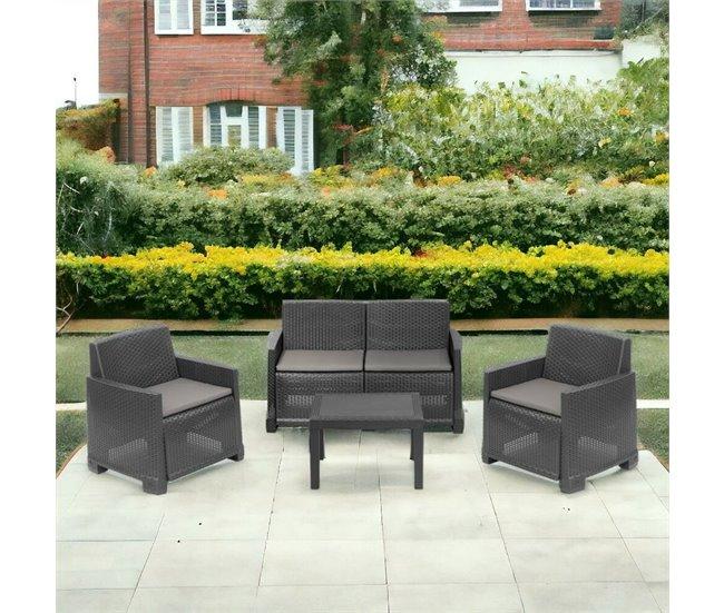 Conforama Conjunto De Salón De Exterior Dbagnolin Composición De Jardín Con 2 Sillones 1 Sofá Y 1 Mesa De Centro Efecto Ratán Con Cojines 100% Made In Italy Antracita